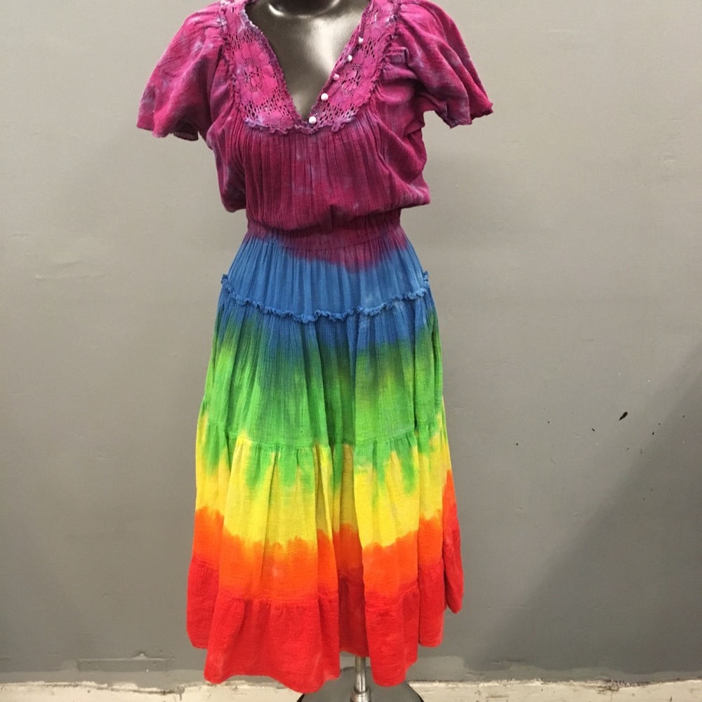 Rainbow Tie Dye Cotton Dress Sz Med